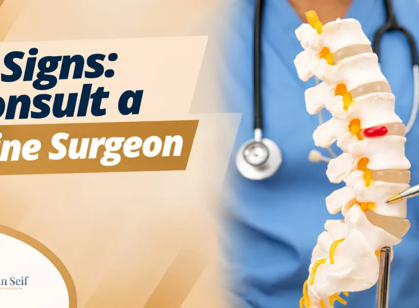 Spine surgeon in Abu Dhabi explaining signs that may require specialist spine assessment