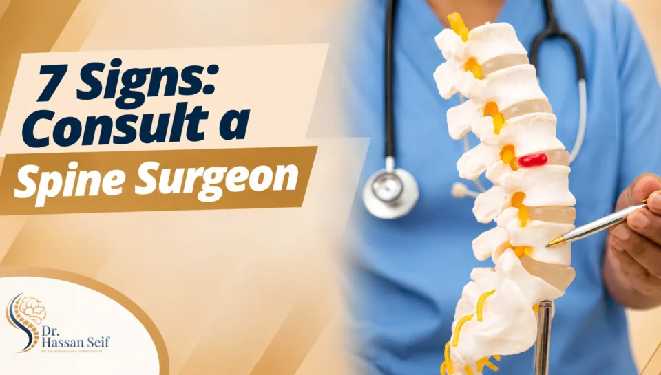 Spine surgeon in Abu Dhabi explaining signs that may require specialist spine assessment