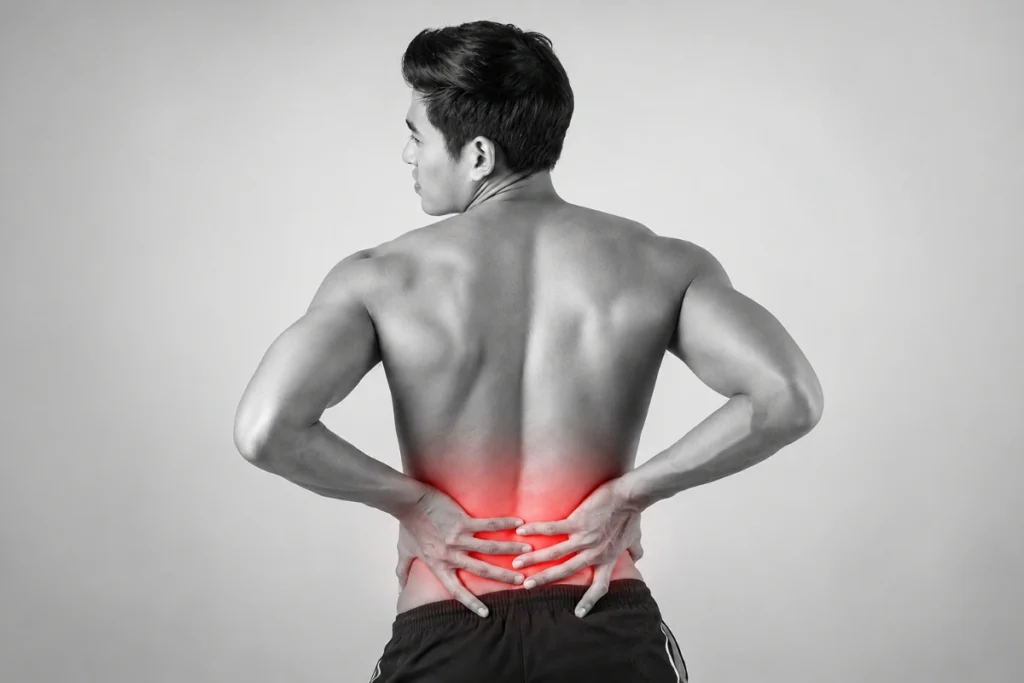 Person experiencing lower back pain associated with a possible herniated disc