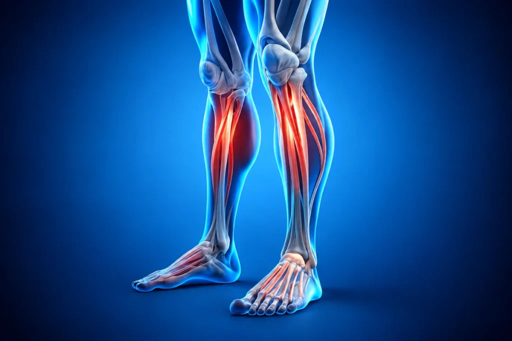 Illustration showing nerve pain and affected nerves in the leg from a herniated disc